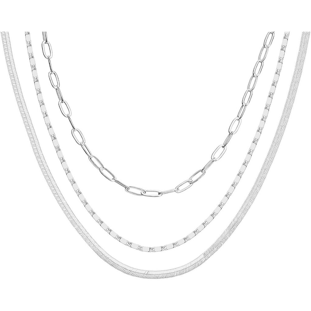 14K Gold Plated Dainty Layering Necklaces for Women | Snake Chain, Curb Link, Pa